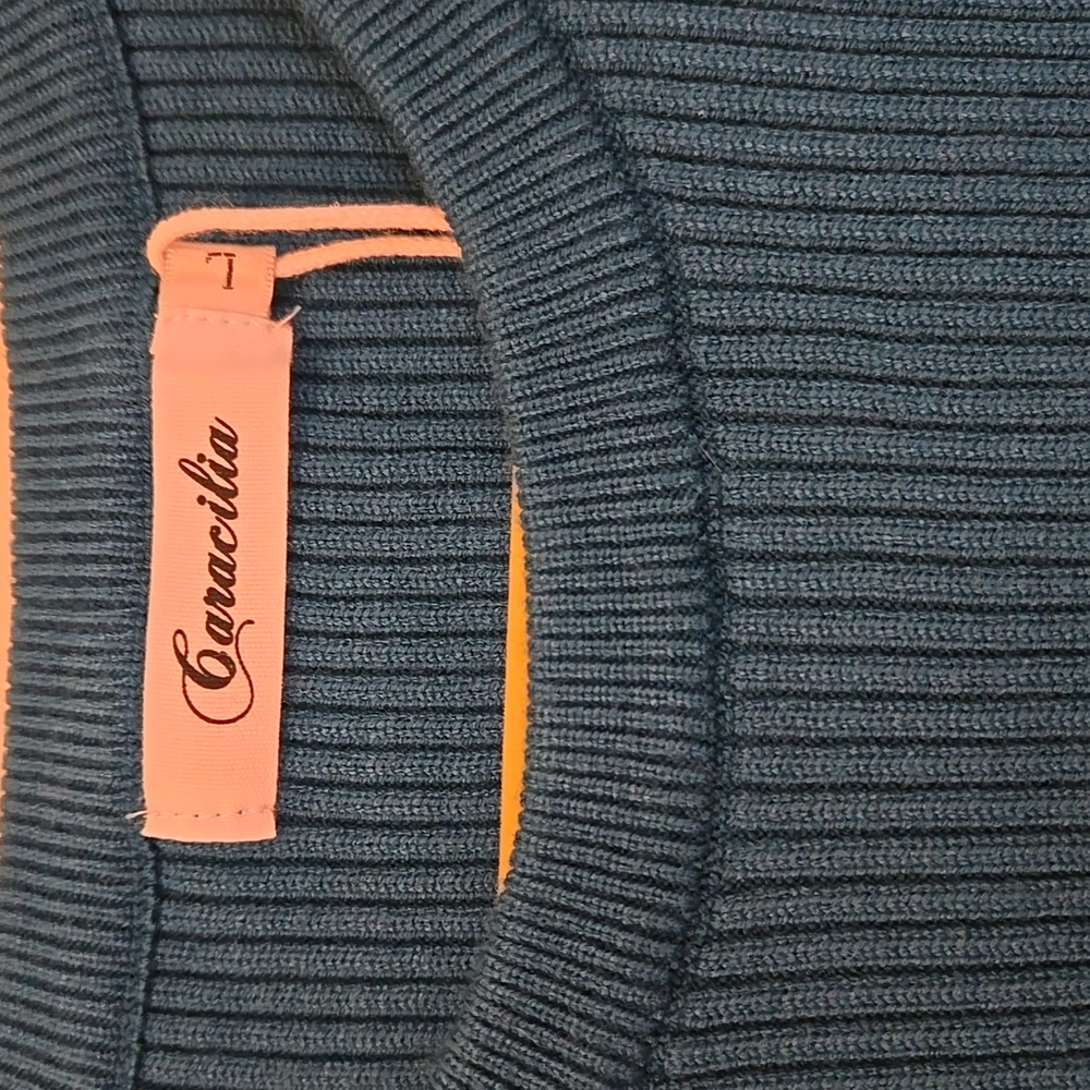 Caracilia Teal Long Sleeve Ribbed Sweater Dress Size L - Picture 2 of 10